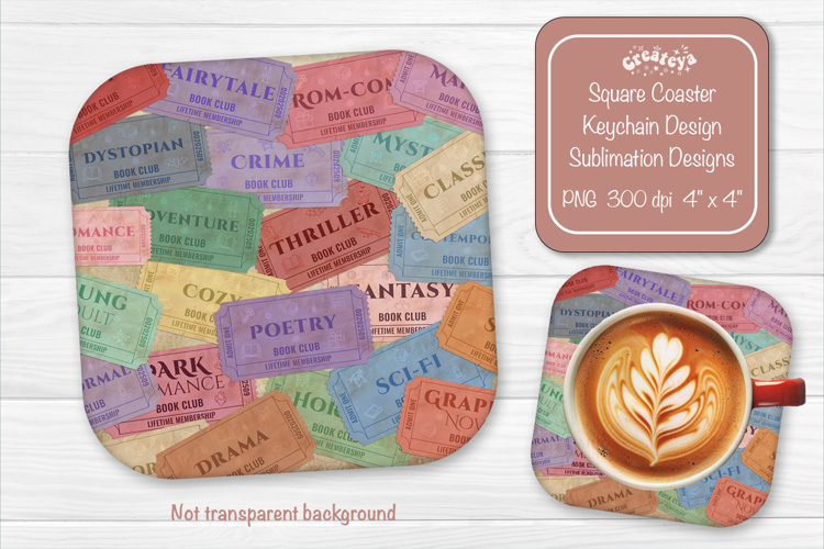 Book Club Ticket Sublimation Square Coaster PNG Vintage