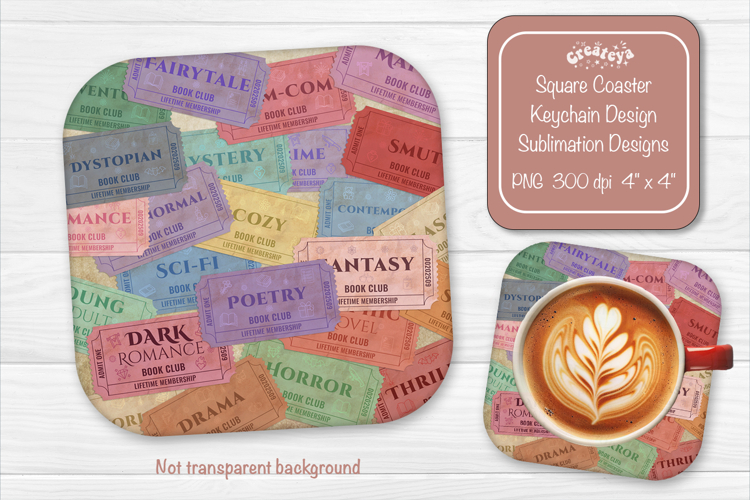 Book Club Ticket Sublimation Square Coaster PNG Vintage