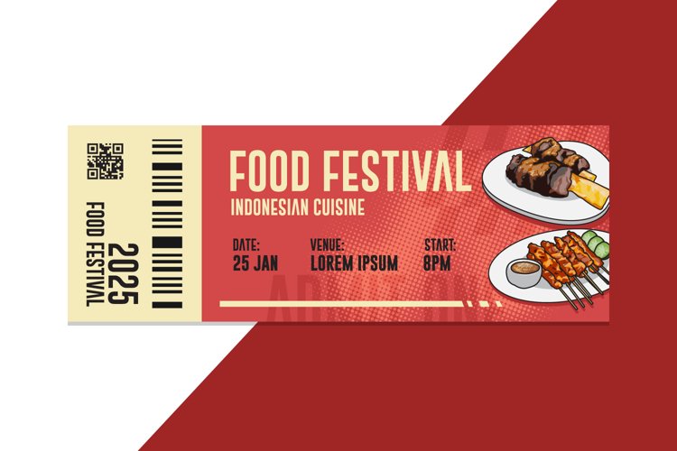 Ticket Food Festival Flat Design Template Concept example image 1
