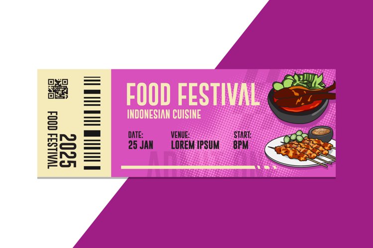 Ticket Food Festival Flat Design Template Print example image 1