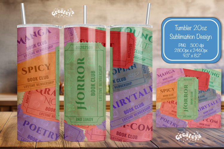 Book club Ticket tumbler wrap Reading Genre Sublimation png
