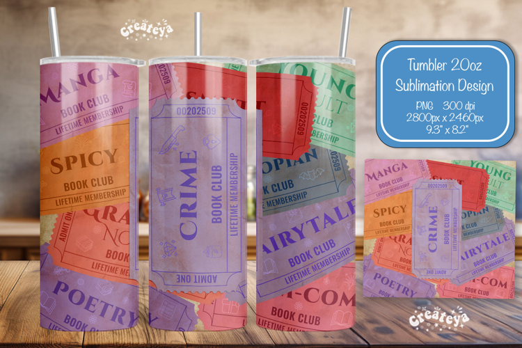 Book club Ticket tumbler wrap Reading Genre Sublimation png