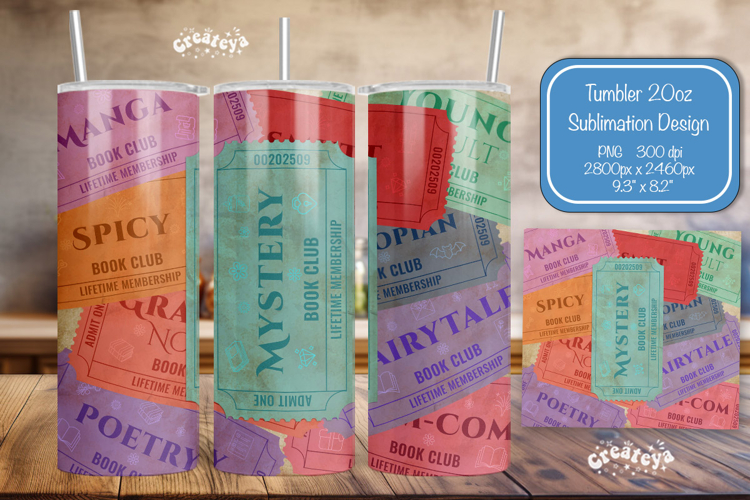 Book club Ticket tumbler wrap Reading Genre Sublimation png