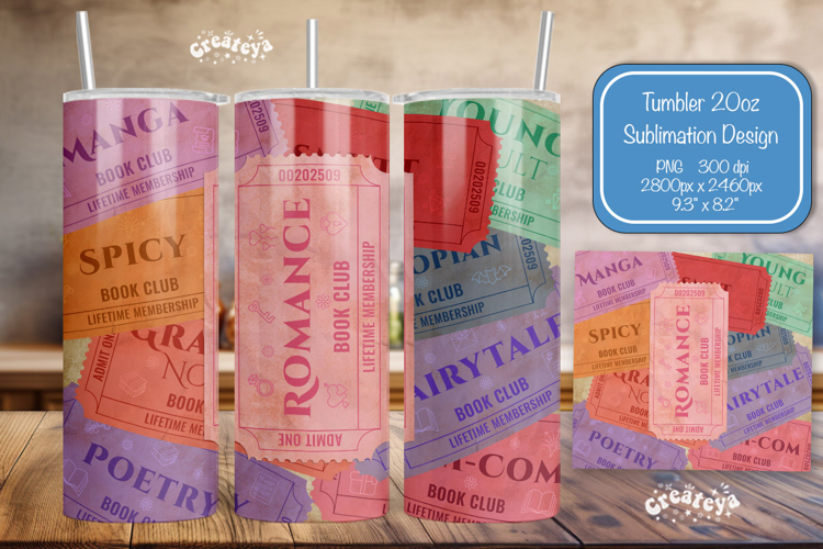 Book club Ticket tumbler wrap Reading Genre Sublimation png
