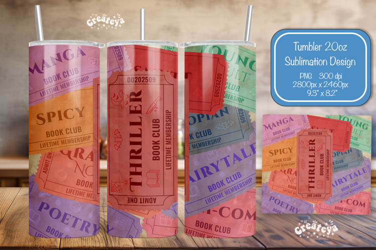 Book club Ticket tumbler wrap Reading Genre Sublimation png