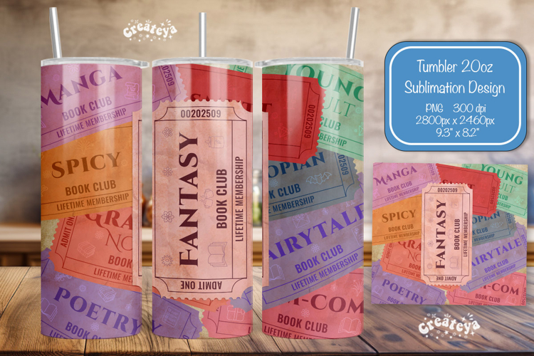 Book club Ticket tumbler wrap Reading Genre Sublimation png