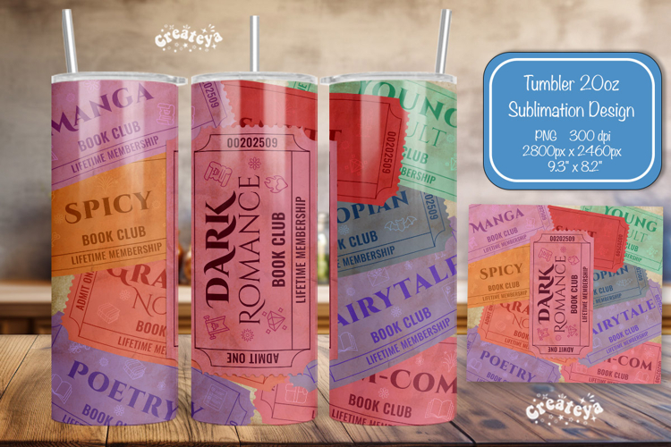 Book club Ticket tumbler wrap Reading Genre Sublimation png