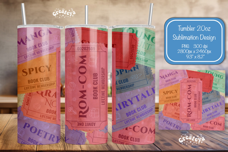 Book club Ticket tumbler wrap Reading Genre Sublimation png