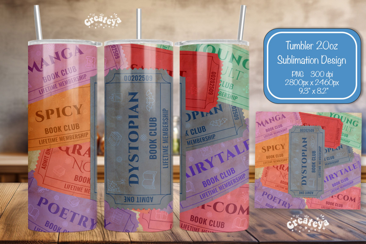 Book club Ticket tumbler wrap Reading Genre Sublimation png