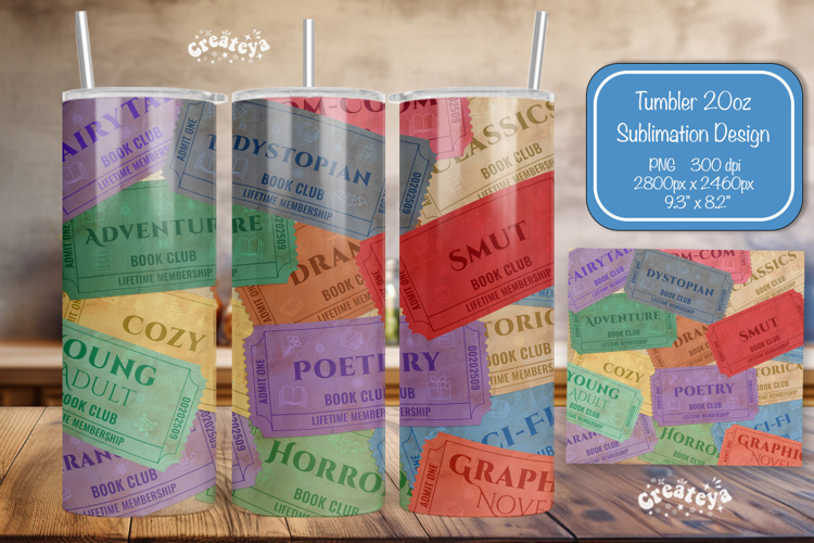 Book club Ticket tumbler wrap Reading Genre Sublimation png