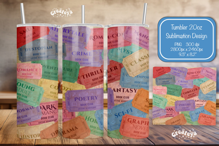 Book club Ticket tumbler wrap Reading Genre Sublimation png