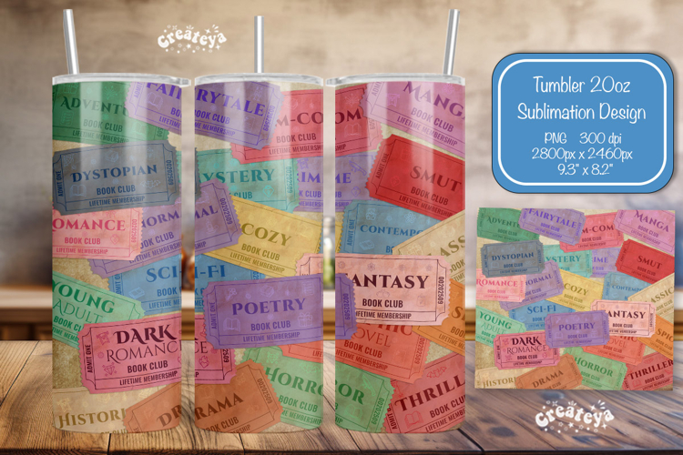 Book club Ticket tumbler wrap Reading Genre Sublimation png