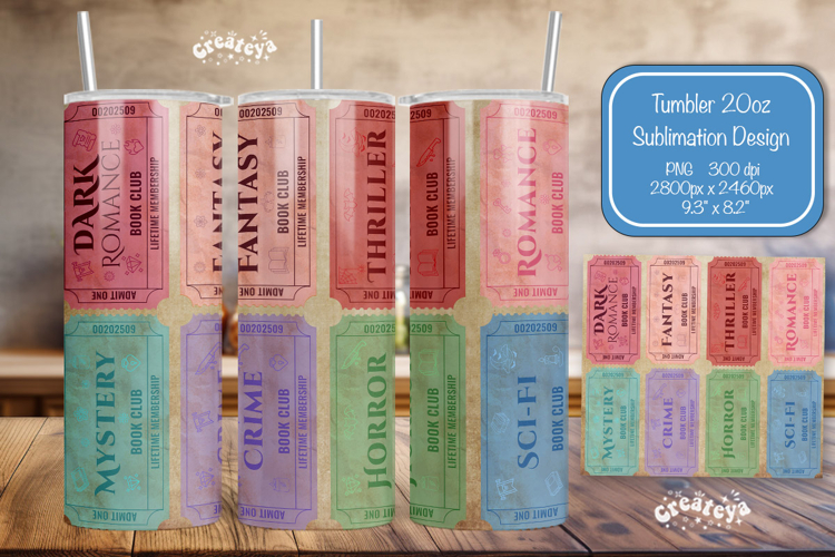 Book club Ticket tumbler wrap Reading Genre Sublimation png