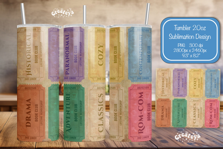 Book club Ticket tumbler wrap Reading Genre Sublimation png