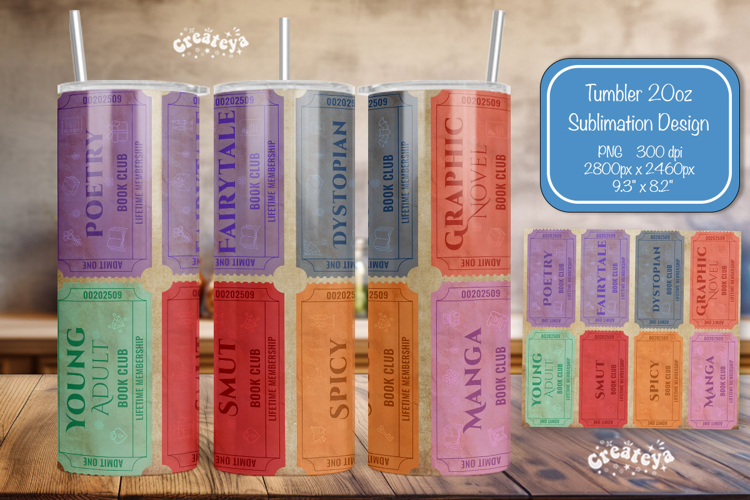 Book club Ticket tumbler wrap Reading Genre Sublimation png