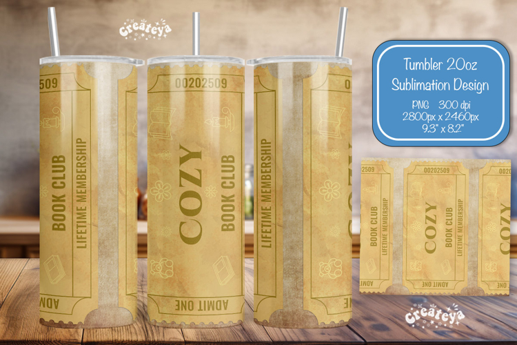 Book club Ticket tumbler wrap Reading Genre Sublimation png