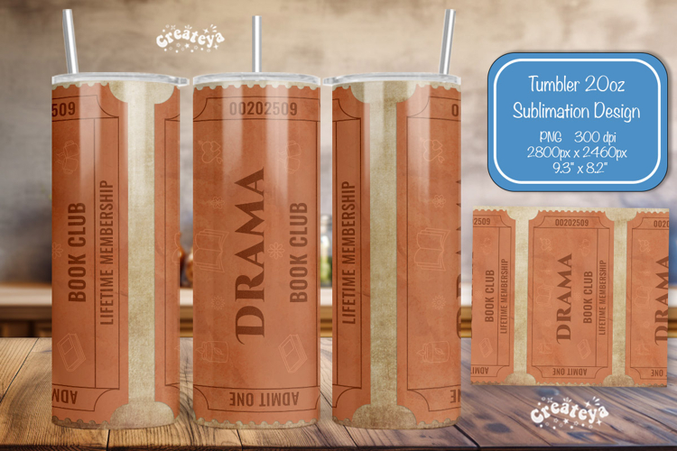 Book club Ticket tumbler wrap Reading Genre Sublimation png