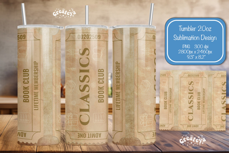 Book club Ticket tumbler wrap Reading Genre Sublimation png