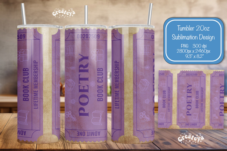 Book club Ticket tumbler wrap Reading Genre Sublimation png