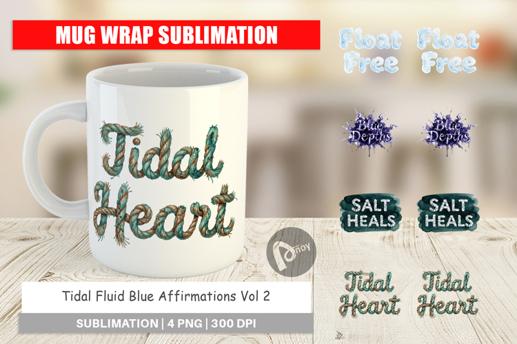 Tidal Fluid Blue Affirmations Mug Wrap