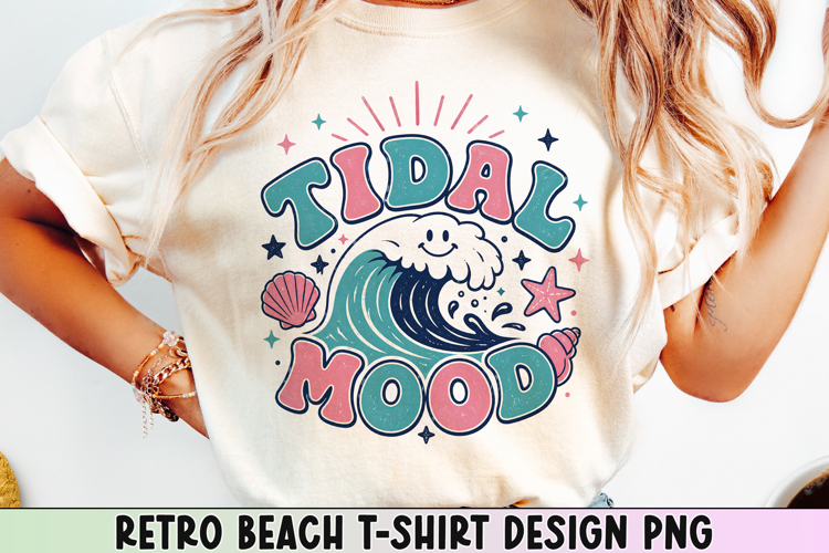 Retro Beach T Shirt Design, Distressed Coastal Sublimation.