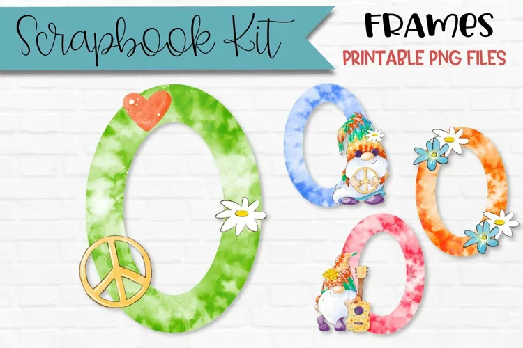 Tie Dye Gnome Scrapbook Frames | Set Of 4 Ovals