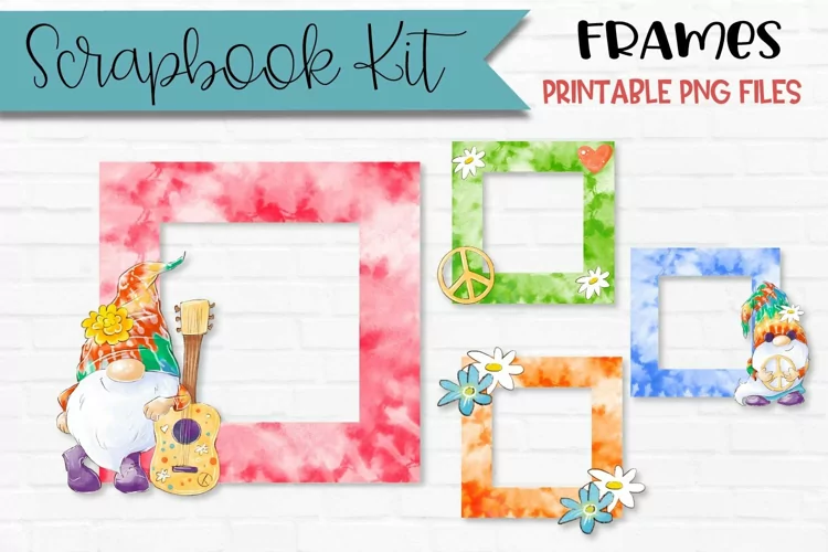 Tie Dye Gnome Scrapbook Frames | Set Of 4 Squares