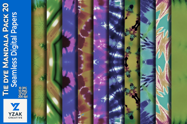 Tie Dye Mandala Digital Paper Pack 20