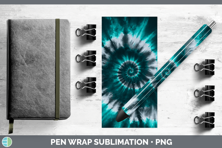 Teal Tie Dye Pen Wrap Sublimation Design