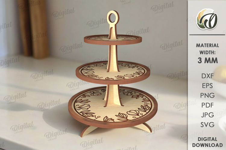3D Tiered Tray Stand Laser Cut. Decorative Serving Tray SVG