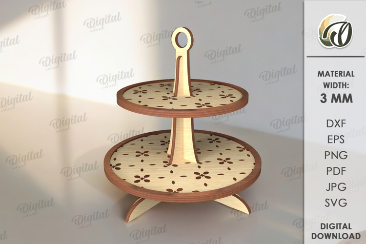 3D Tiered Tray Stand Laser Cut. Decorative Serving Tray SVG
