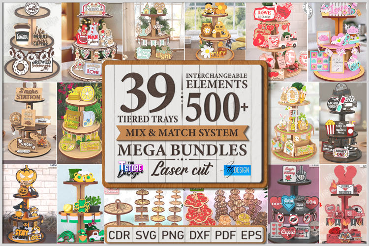 Tiered Trays Laser Cut Mega Bundle | Interchangeable Element