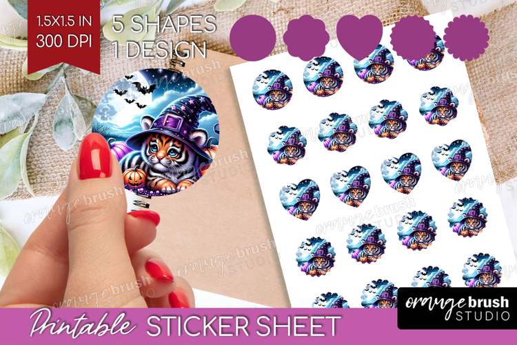 Tiger Halloween Round Sticker Cute Animal Printable Sticker