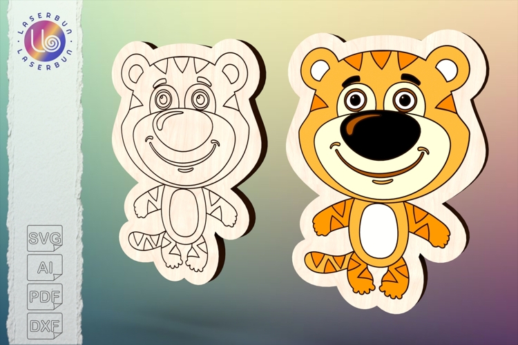 Mini tiger silhouette laser file, bold jungle animal craft