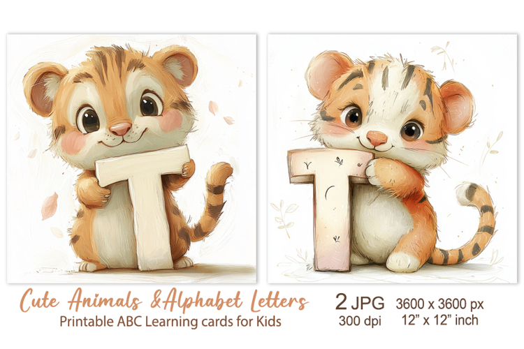 Cute Tiger, Baby Animal Alphabet Letters ABC Printable cards
