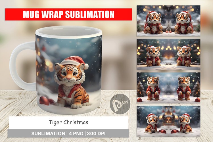 Mug sublimation design Tiger Christmas