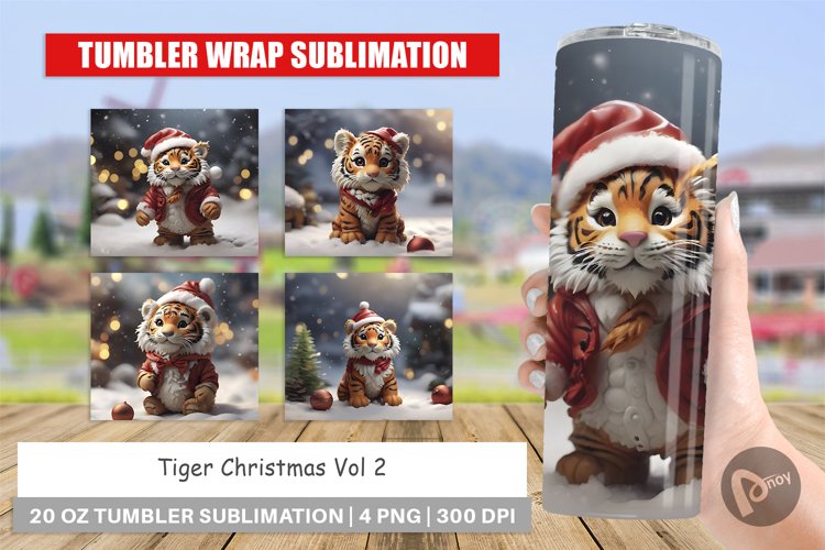 Tumbler Sublimation Tiger Christmas