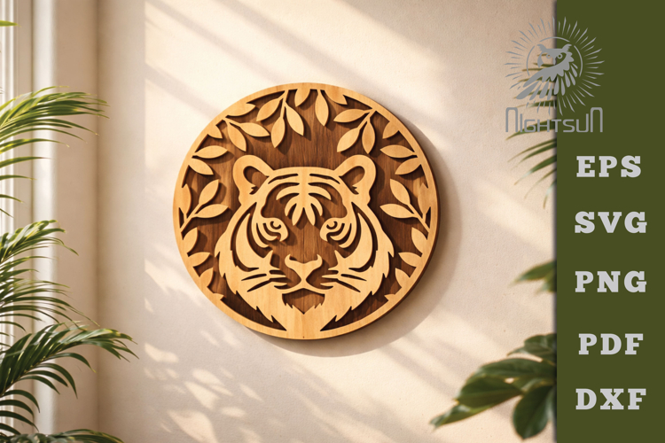 Tiger Face Round Lasercut Wall Decor SVG