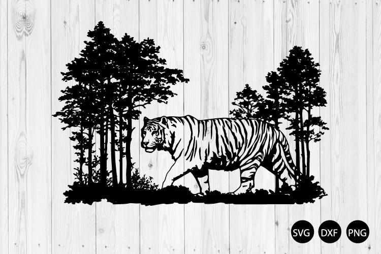 Tiger In Forest Scene SVG, Tiger SVG, Animal SVG