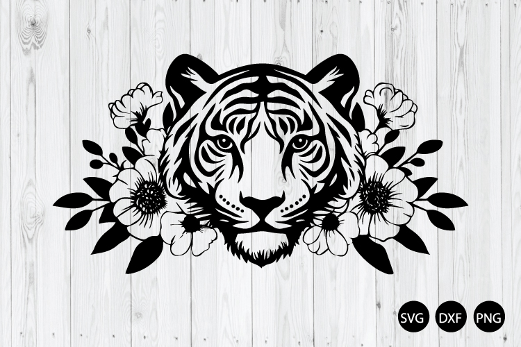 Tiger Head With Flowers SVG, Tiger Face SVG, Tiger SVG