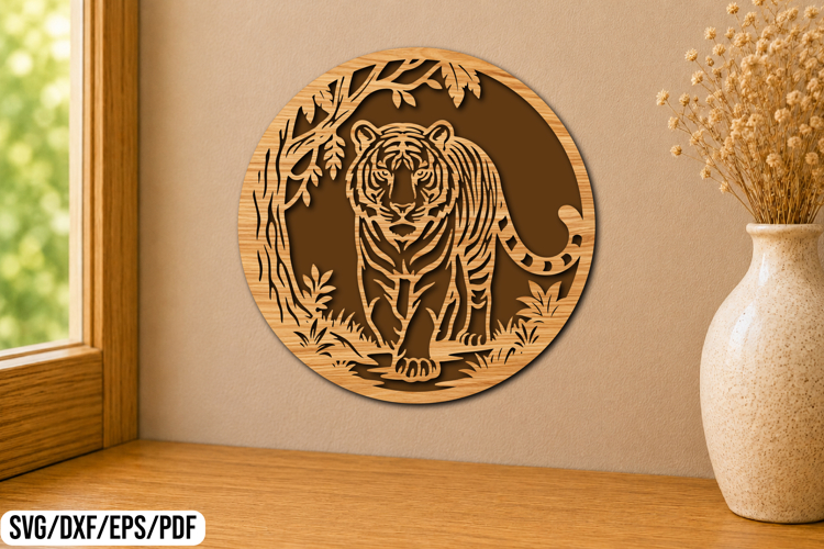 Tiger Jungle Circle Laser Cut SVG