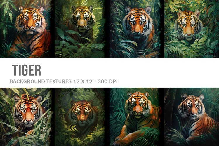 Tiger Tropical Wall Art Digital Paper Backgrounds Printable