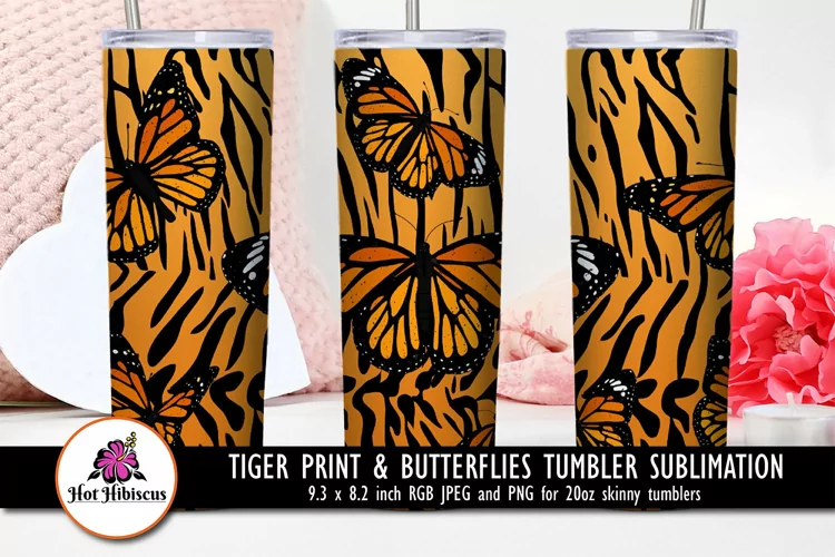Animal Print Tumbler Wrap | Orange Butterfly Tumbler Design