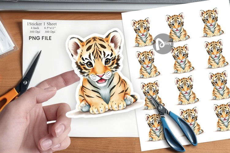 Watercolor Sticker Tiger Wildlife