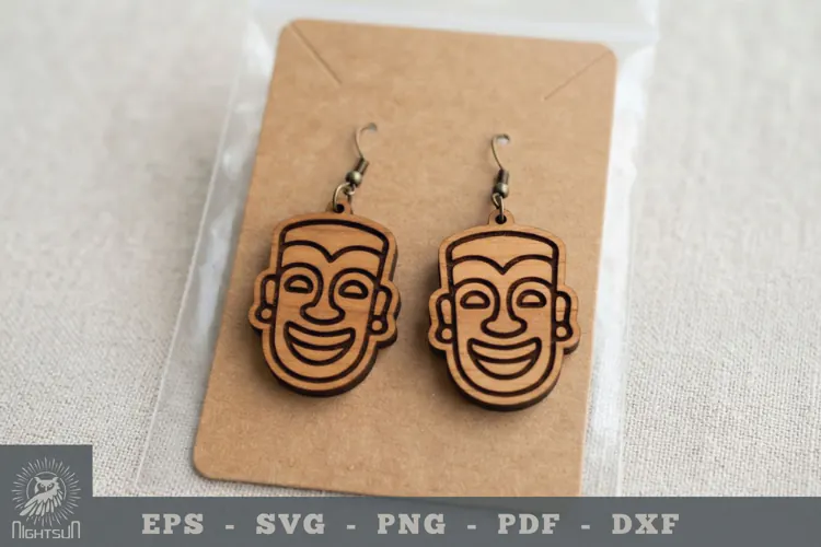 Tiki Mask Lasercut Earrings 1