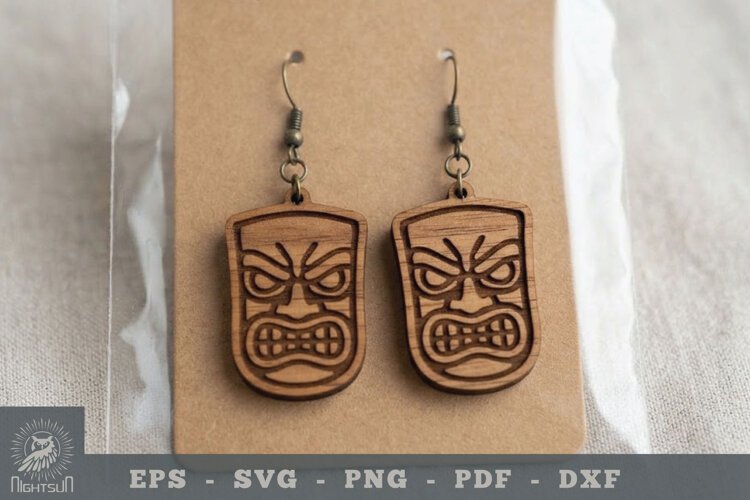 Tiki Mask Lasercut Earrings 2 example image 1