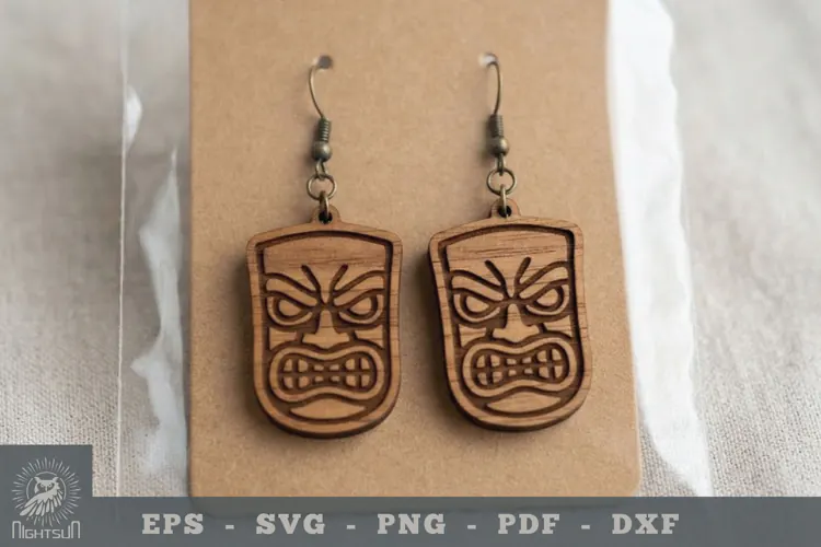 Tiki Mask Lasercut Earrings 2