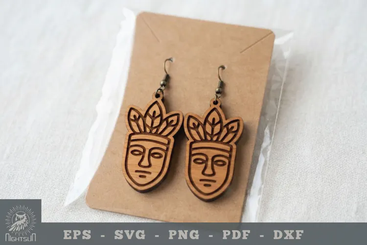 Tiki Mask Lasercut Earrings 3