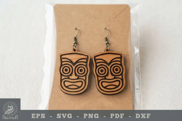 Tiki Mask Lasercut Earrings 4