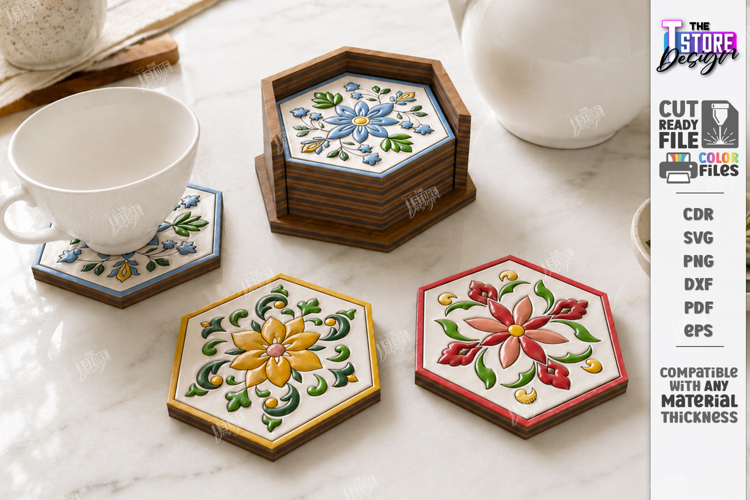 Tile Pattern Coaster Laser Cut | Kitchen Decor | Home Decor